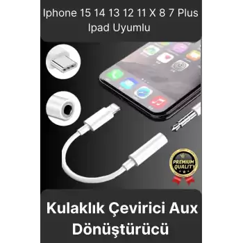 Premium Iphone 15 14 13 12 11 X 8 7 Plus Ipad Kulaklık Uyumlu Lightning Aux Çevirici Dönüştürücü