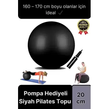 Premium Mini Gymball 20cm Jimnastik Denge Fitness Spor Şişirme Pompası Hediyeli Siyah Pilates Topu