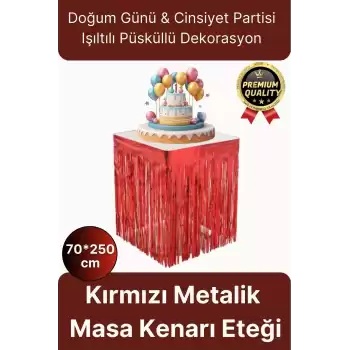 Premium Dekorasyon Püsküllü Işıltılı Doğum Günü Cinsiyet Partisi Kırmızı Masa Kenarı Eteği 70*250cm