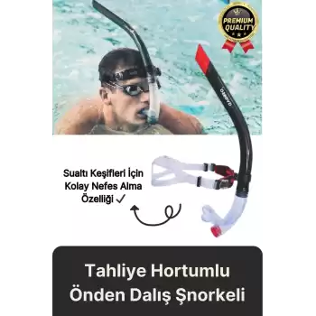Yüksek Kalite Silikon Siyah Tahliye Hortumlu Deniz Havuz Önden Su Altı Eğitim Dalış Şnorkeli-1 Adet