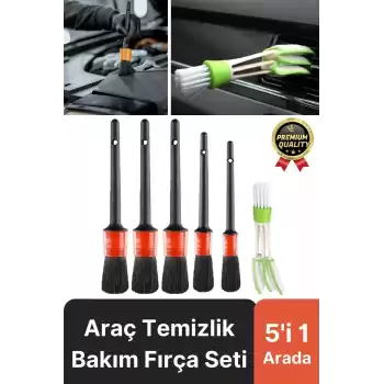 Özel Üretim Yumuşak Kıllı İç Dış Detaylı Oto Araç Araba Klima Uyumlu Temizlik Bakım Fırça Seti 5+1