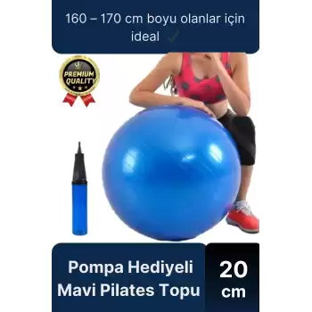 Premium Mini Gymball 20cm Jimnastik Denge Fitness Spor Şişirme Pompası Hediyeli Mavi Pilates Topu