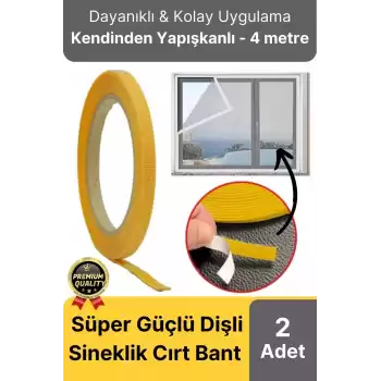 Premium Seri Güçlü Kendinden Yapışkanlı Ahşap Pencere Kapı Sineklik Tülü Yedek 4mt Cırt Bant-2 Adet