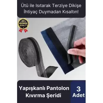 Dayanıklı Polyester Esnek Kendinden Yapışkanlı Pantolon Kumaş Kıvırma Yapıştırma Bandı Şeridi-3 Adet