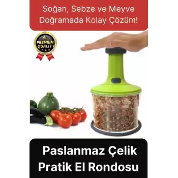 Premium Pratik Paslanmaz Çelik Sebze Meyve Soğan Doğrama Bıçaklı Üstten Basmalı El Rondosu Blender