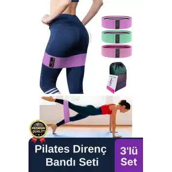 Dayanıklı Kaliteli Yumuşak Orta Sert Ebat 3lü Squat Pilates Fitness Spor Egzersiz Direnç Bandı Seti