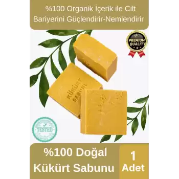 Organik El Yapımı Ferah Koku Cilt Bariyerini Güçlendirir Nemlendirir %100 Doğal Kükürt Sabunu 1 Adet
