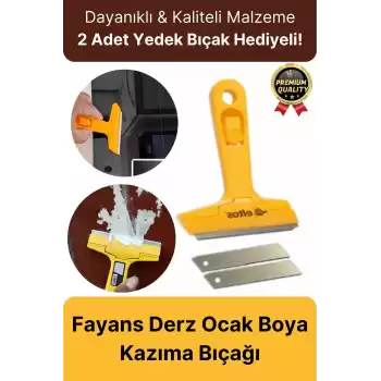 Çok Fonksiyonlu Cam Seramik Ocak Fayans Derz Boya Kısa Saplı 2 Adet Yedekli Sökücü Kazıma Bıçağı