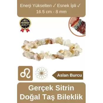 Özel Üretim Enerji Yükselten Esnek İpli Aslan Burcu Gerçek Sitrin Doğal Taş Unisex Bileklik 16.5 cm