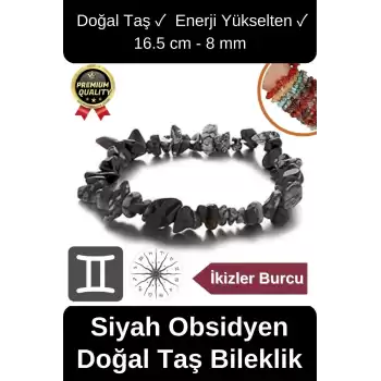 Özel Üretim Enerji Yükselten Esnek İp İkizler Burcu Gerçek Siyah Obsidyen Doğal Taş Unisex Bileklik