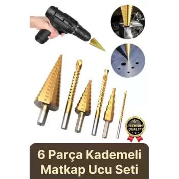 Çok Fonksiyonlu Çift Yiv Sistemli Kademeli Çatlatmadan Kesim Matkap Ucu Sac Delme 6 Parça Panç Seti