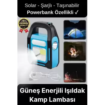 Çok Amaçlı Güneş Enerjili Powerbank USB Şarj Edilebilir Su Geçirmez Solar Işıldak Fener Kamp Lambası