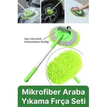 Çok Fonksiyonlu 180 Derece Dönen Mikrofiber Mop Çizmez Araba Otomobil Yıkama Uzun Sopalı Fırça Seti