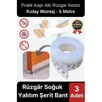 Şeffaf Silikon Rüzgâr Soğuk Böcek Engelleme Cam Kapı Pencere İzolasyon Yalıtım Şerit Bant 5mt 3 Adet