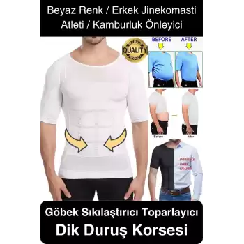 Beyaz Renk Erkek Bel Göğüs Dik Duruş Korsesi Atlet Jinekomasti Göbek Sıkılaştırıcı Toparlayıcı