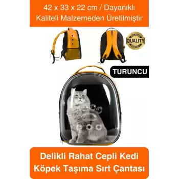 Premium Şeffaf Delikli Evcil Hayvan Kedi Köpek Taşıma Sırt Çantası Cepli Rahat Sağlam 42x33x22 cm