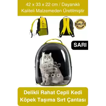 Premium Şeffaf Delikli Evcil Hayvan Kedi Köpek Taşıma Sırt Çantası Cepli Rahat Sağlam 42x33x22 cm