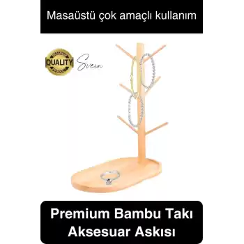 Büyük Geniş Bambu Aksesuar Takı Standı Askılığı Ahşap Anahtar Bardak Kupa Mutfak Raf Organizer