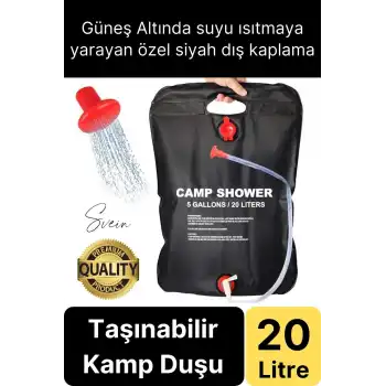 Premium Güneşte Isınabilen Taşınabilir Katlanabilen 20 Lt Kamp Duşu Seti Yıkanma Banyo Hortum Başlık