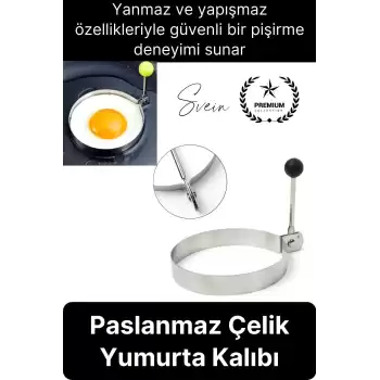 Premium Yanmaz Yapışmaz Paslanmaz Metal Yuvarlak Omlet Krep Kalıbı Tava Sahanda Yumurta Pankek
