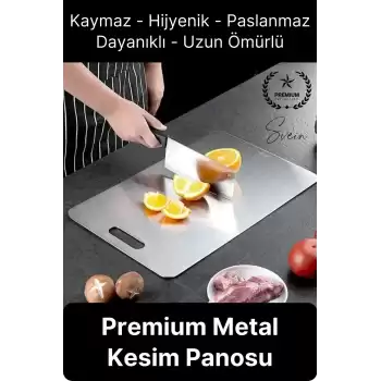 Deluxe Paslanmaz Çelik Et Meyve Kesme Tahtası Hijyenik Mutfak Gereci Antibakteriyel Kaymaz Şık