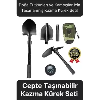 Çok Fonksiyonlu Portatif Katlanır Cepte Taşıma Çantalı Pusulalı Askeri Kamp Deprem Kazma Kürek Seti