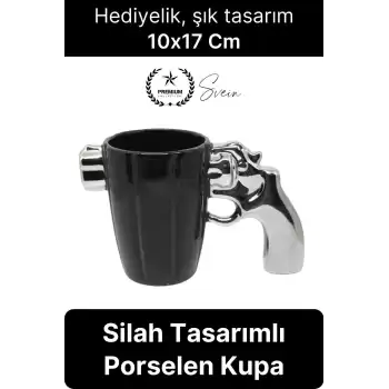 Uzun Ömürlü Porselen Silahlı Kupa Bardak Dekoratif Hediyelik İçecek Su Kahve Obje Göz Alıcı