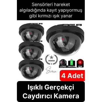 4 Ad. Caydırıcı Dome Güvenlik Kamerası Led Işıklı Hırsız Sensörlü Apartman Yazlık Maket Ev