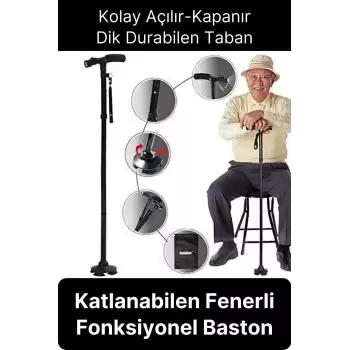 Premium Kalite Katlanabilir Led Işıklı Baston Yürüyüş Fenerli Ayaklı Kolay Açılıp Kapanan Kaymaz