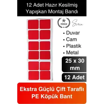 12li Ekstra Güçlü Dayanıklı Çift Taraflı Hazır Kesilmiş Köpük Montaj Bandı Yapıştırma Ev Ofis