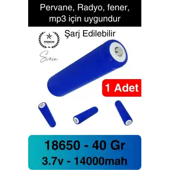 Şarj Edilebilir 40 Gr 18650 Pil El Pervanesi Vantilatör Pili 14000 Mah Radyo Fener MP3 Uzun Süre