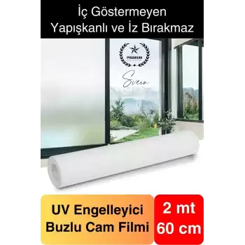 2 Metre x 60 cm Uv Engelleyici Buzlu Cam Filmi İç Göstermeyen Güneş Engelleyen Yapışkan Banyo Ofis