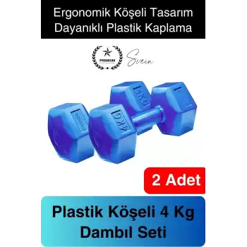 Rahat Tutuş 4 kg 2 Adet Fitnes Dambıl Ağırlık Seti Spor Köşeli Plastik Vücut Geliştirme Egzersiz