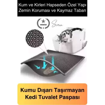 Elekli Kedi Paspası Tuvalet Önü Kumu Evcil Hayvan Sert Plastik Toz Kir Tutucu Yıkanabilir 40x60 cm