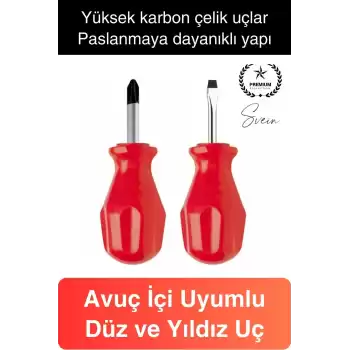 Profesyonel 2li Avuç İçi Tornavida Seti Düz Yıldız Cep Boy Taşınabilir Vidalama Ev İş Yeri