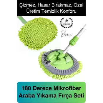 Premium Mikrofiber Araba Yıkama Fırçası Mop Paspas Temizleme Uzun Saplı Detaylı Çiziksiz Uzayabilen
