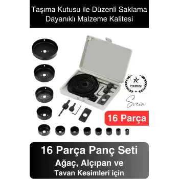 16 Parça Panç Seti Ağaç Kesme Testere Matkap Ucu Takımı Alçıpan Tavan Kartonpiyer Alyan Anahtar