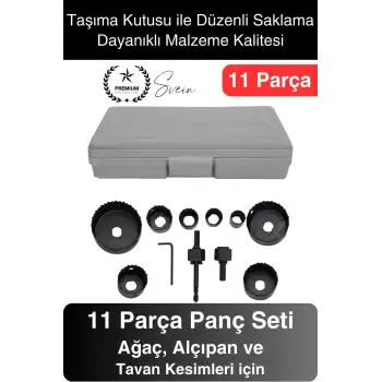 11 Parça Panç Seti Ağaç Kesme Testere Matkap Ucu Takımı Alçıpan Tavan Kartonpiyer Alyan Anahtar