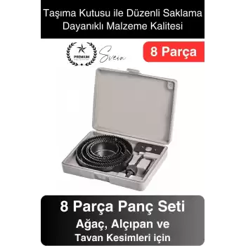 8 Parça Panç Seti Ağaç Kesme Testere Matkap Ucu Takımı Alçıpan Tavan Kartonpiyer Alyan Anahtar