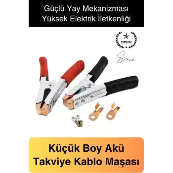 Bakır Uçlu Küçük Boy Artı Eksi Akü Pensesi 1. Kalite Kaynak Takviye Akü Bağlantı Kırmızı Siyah