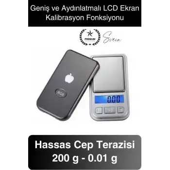 Premium Pilli Mini Hassas Cep Terazisi Tartı 200 g Kapasite 0.01 g Kuyumcu Tartısı Kılıflı Kalibre