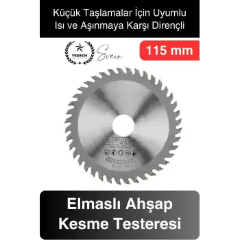 Premium 115 mm Ahşap Sunta Kesme Elmaslı Ağaç Tahta Daire Testeresi Küçük Taşlama Uyumlu Disk
