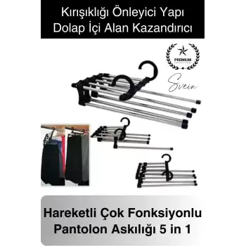 Pantolon Askısı 5 in 1 Hareketli Dolap İçi Şal Kravat Düzenleyici Katmanlı Organizer Askılığı