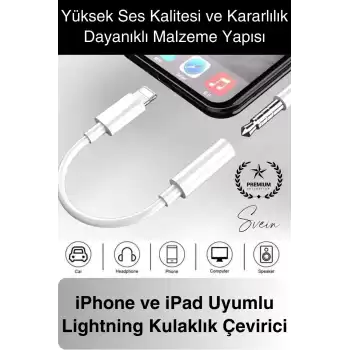 İphone 15-14-13-12-11-X-7-8 Lightning Uyumlu Kablolu Kulaklık Çevirici Tak Çalıştır Aux Dönüştürücü