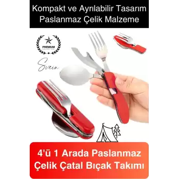 4ü 1 Arada Paslanmaz Çelik Kamp Çatal Bıçak Takımı Seyahat ve Hayatta Kalma Ekipmanı Kumanya Kiti