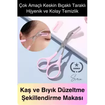 Premium Kadın Kaş Kesme Makası Düzeltici Epilasyon Bakım Taraklı Kolay Şekillendirici Şık Görünüm