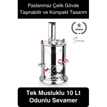 Premium Tek Musluklu 10 lt Kömürlü Kamp Piknik İçin Çok Amaçlı Odunlu Çay Semaveri Paslanmaz Çelik