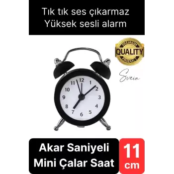 Sessiz Çalışan Yüksek Sesli Alarmlı Retro Tasarım Analog Masaüstü Çanlı Mini Çalar Saat Başucu 11 cm