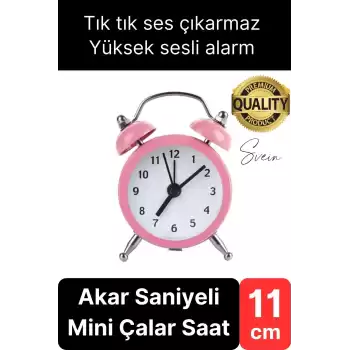Sessiz Çalışan Yüksek Sesli Alarmlı Retro Tasarım Analog Masaüstü Çanlı Mini Çalar Saat Başucu 11 cm