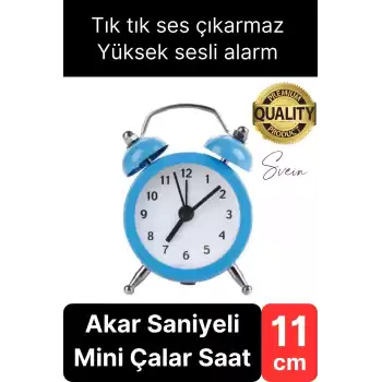 Sessiz Çalışan Yüksek Sesli Alarmlı Retro Tasarım Analog Masaüstü Çanlı Mini Çalar Saat Başucu 11 cm